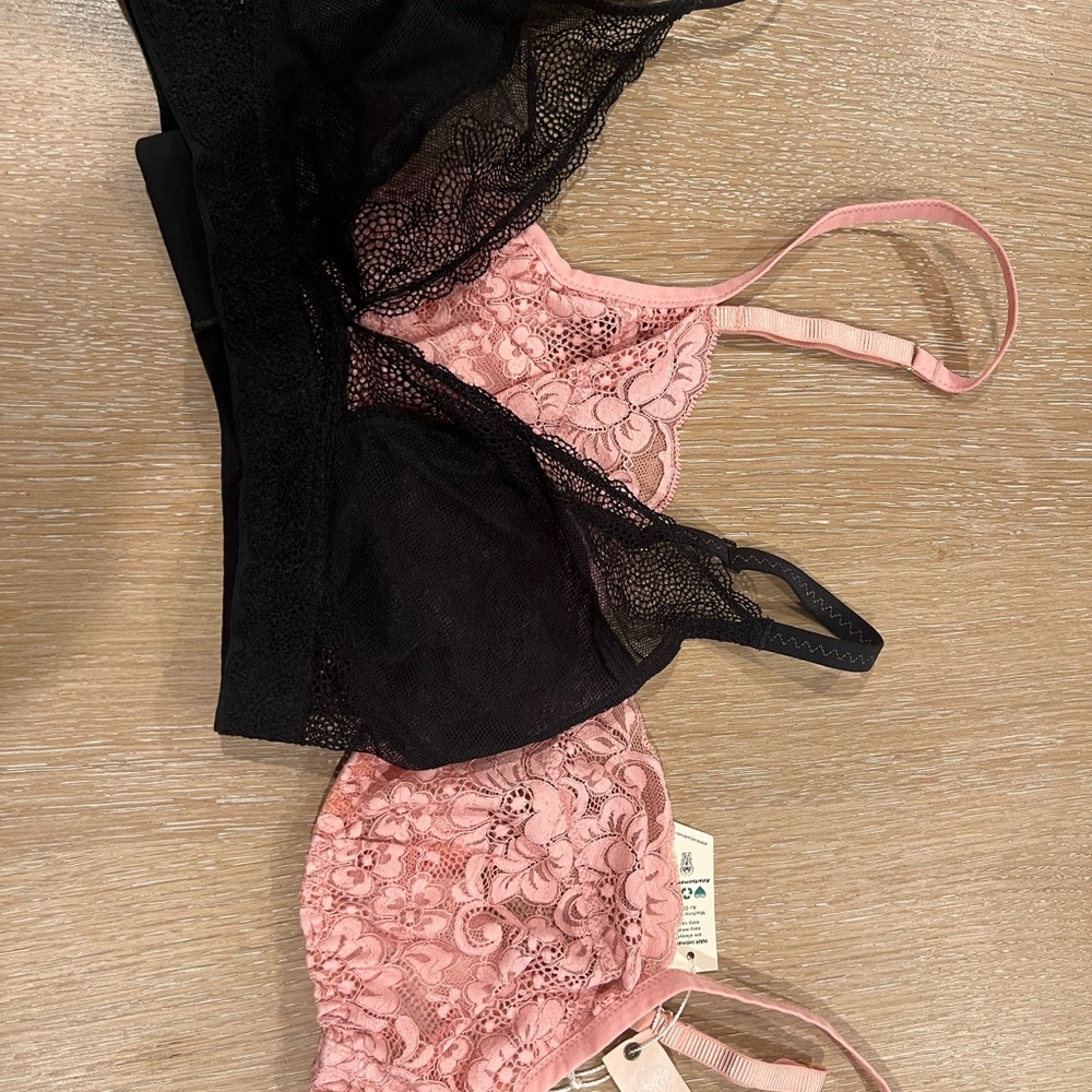 Chantelle Black and Pink Lace Bralette Set
